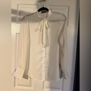 Suzy Shier white sheer Tie-Neck Blouse